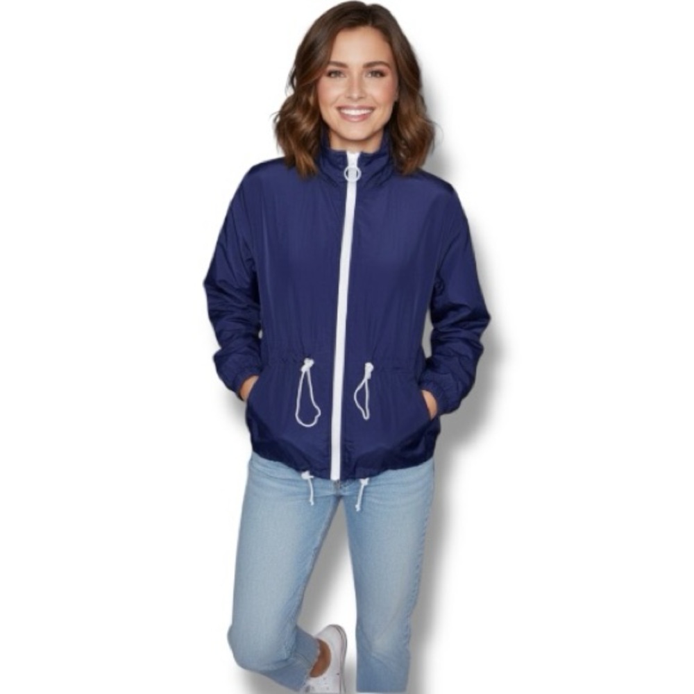 Forever 21 Jacket Navy Blue White Full Zip Size M EUC